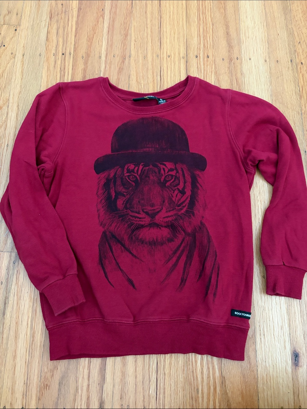 Rock Your Kid Red Crewneck Sweater with Tiger Graphic